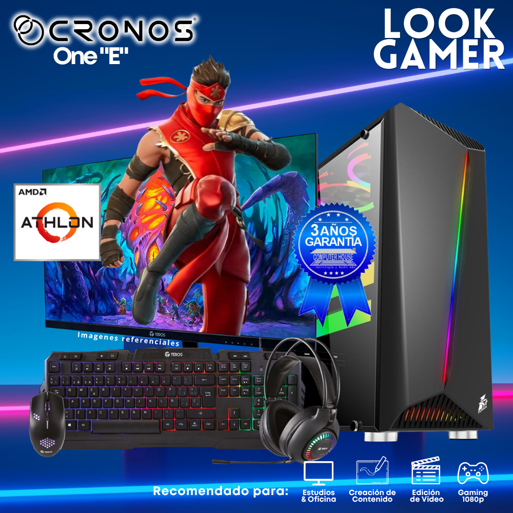 PC Look Gamer CRONOS One "E", RAM 8GB, SSD 500GB, Monitor 24″ FHD.