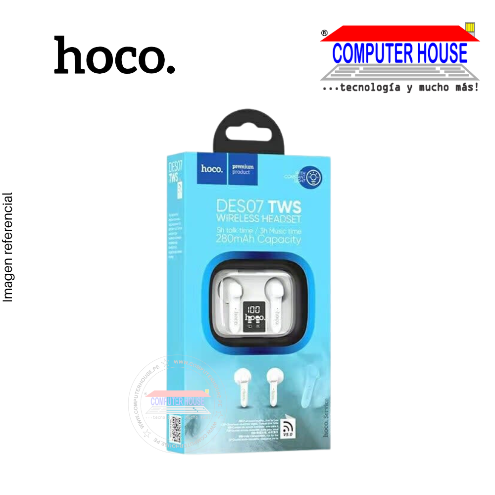HOCO Audífono inalámbrico DES07 TWS con control táctil y estuche de carga conexión bluetooth.