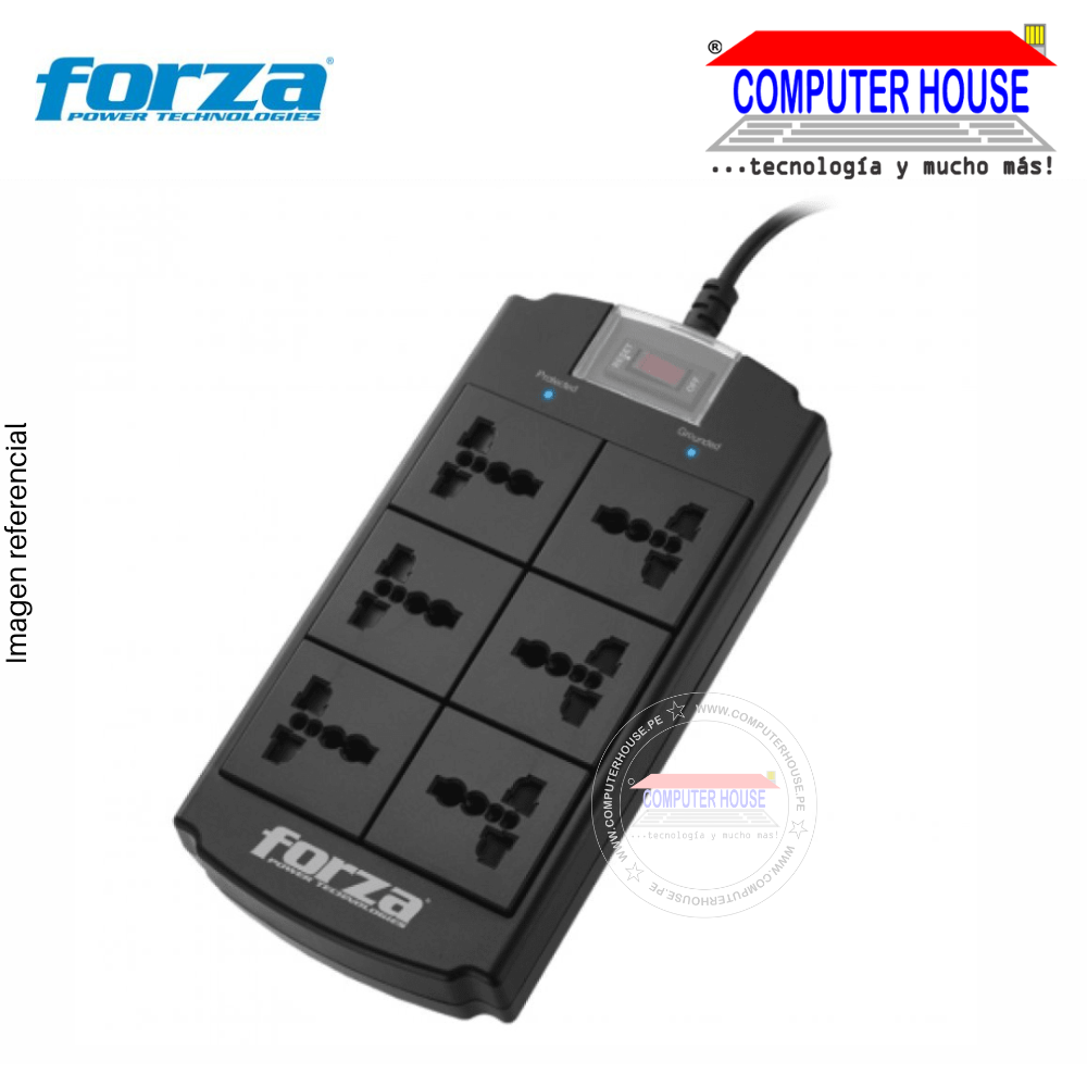 FORZA FSP-06MN Spike Suppressor, 1MT, 6 universal sockets, 1800W, 120V/240V. 