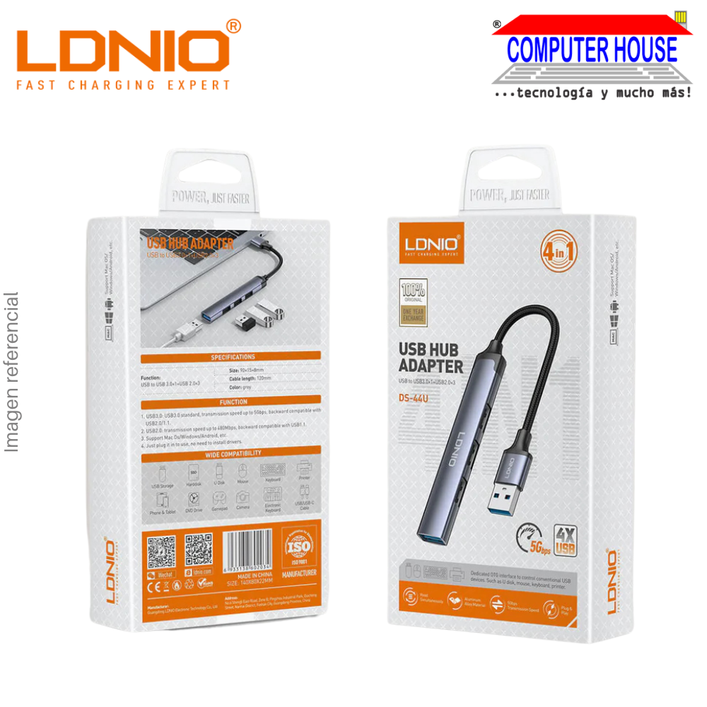 LDNIO DS-44C 4-in-1 USB Hub Extension - Silver