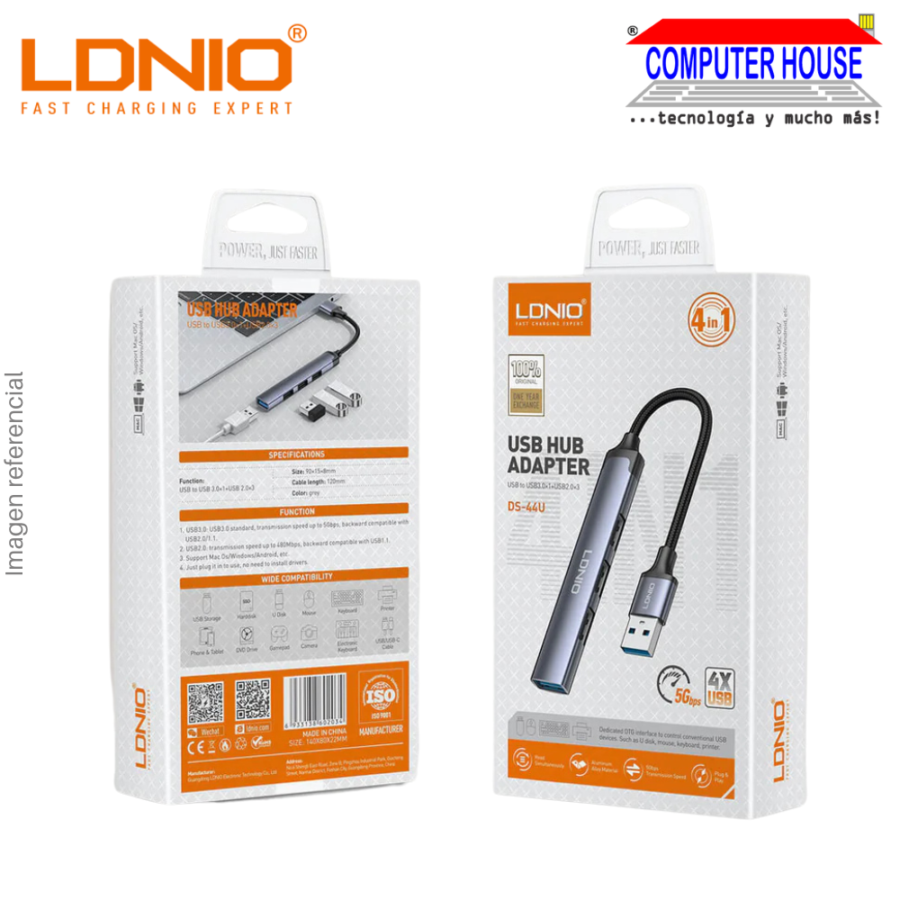 HUB USB Adaptador 4 en 1 LDNIO DS-44C - Plateado