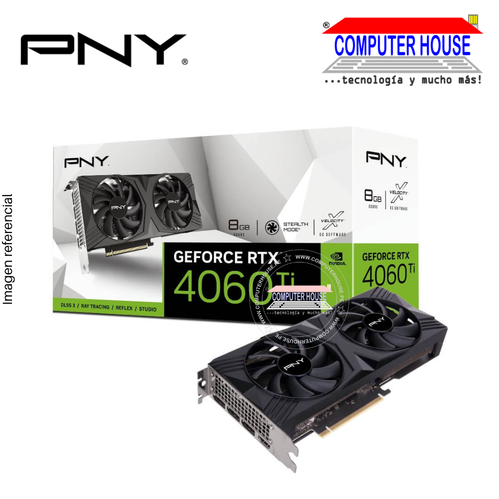 Tarjeta de Video PNY Nvidia Geforce RTX 4060 Ti 8GB Verto Dual Fan, GDDR6, 3 DP / 1 HDMI.