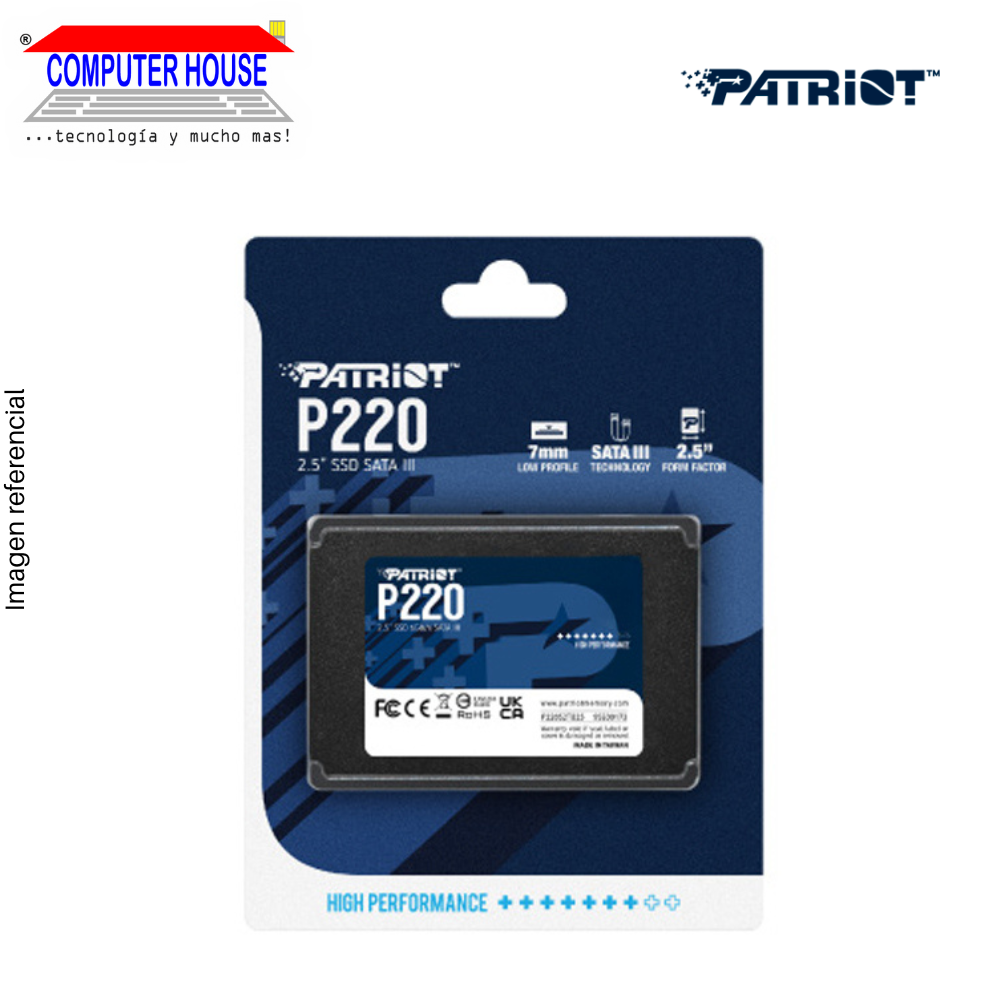 Unidad en estado sólido PATRIOT 256GB, P220, SSD 2.5" Sata (Lectura máxima 550MB/s, Escritura máxima 490MB/s).