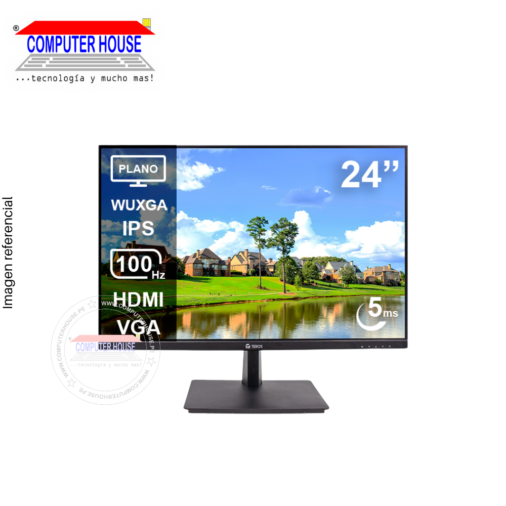 Monitor 24" Teros 2420CS, 100Hz, 5MS, Plano, WUXGA IPS, 1920x1080, HDMIx1/VGAx1.