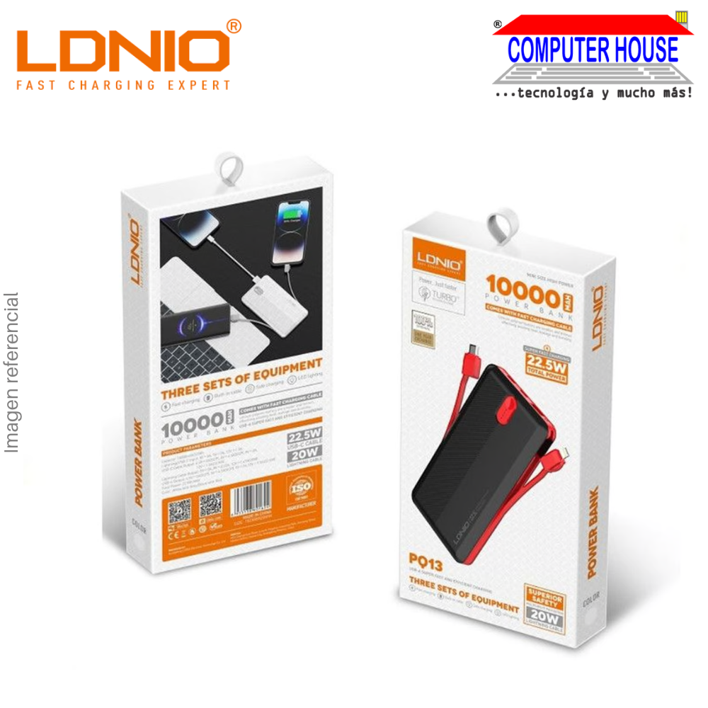 LDNIO 10000 mAh PQ13 Power Bank with 22.5W Charging - Black 