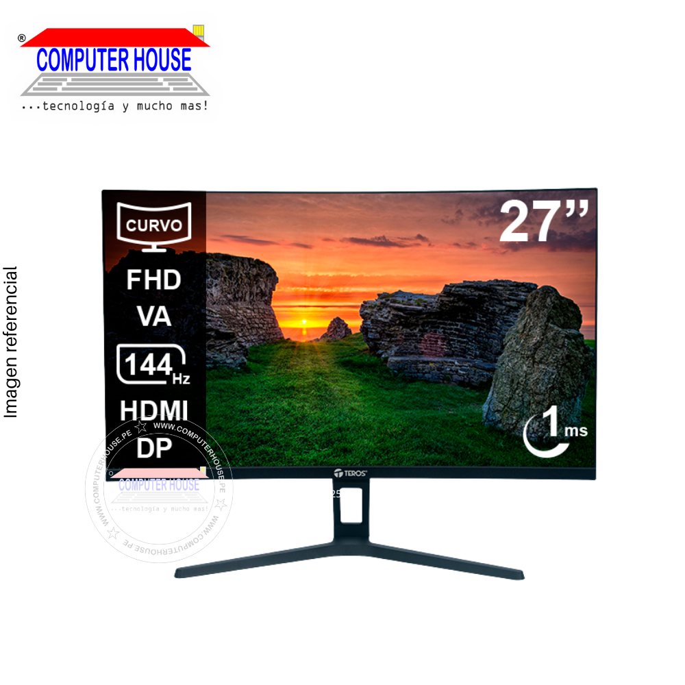 Monitor Gaming 27" Teros 2734S, 144Hz, 1MS, Curvo, VA FHD, 1920x1080, HDMIx1/DPx1/Audio-Out.