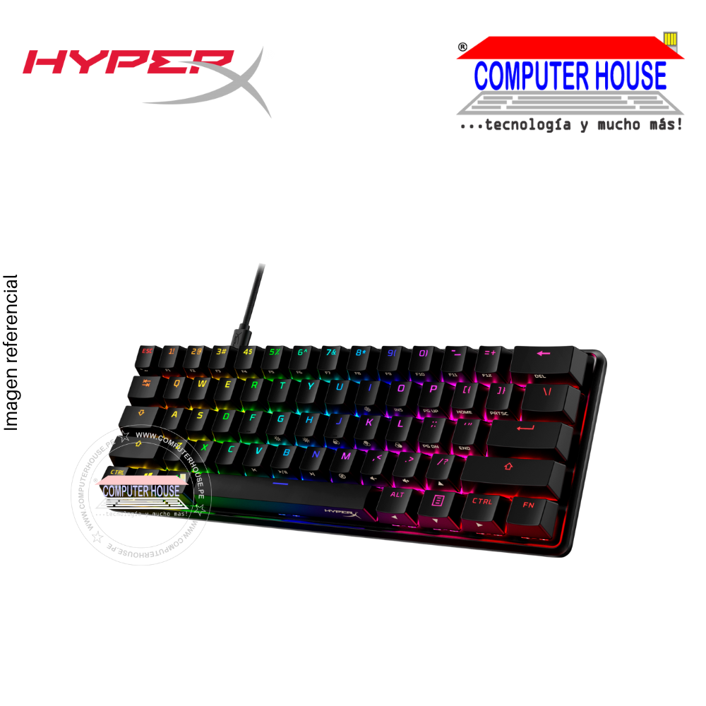 HYPERX Teclado Gamer Alloy Origins 60 alámbrico mecánico conexión Tipo C RGB LED (56R61AA#ABA)