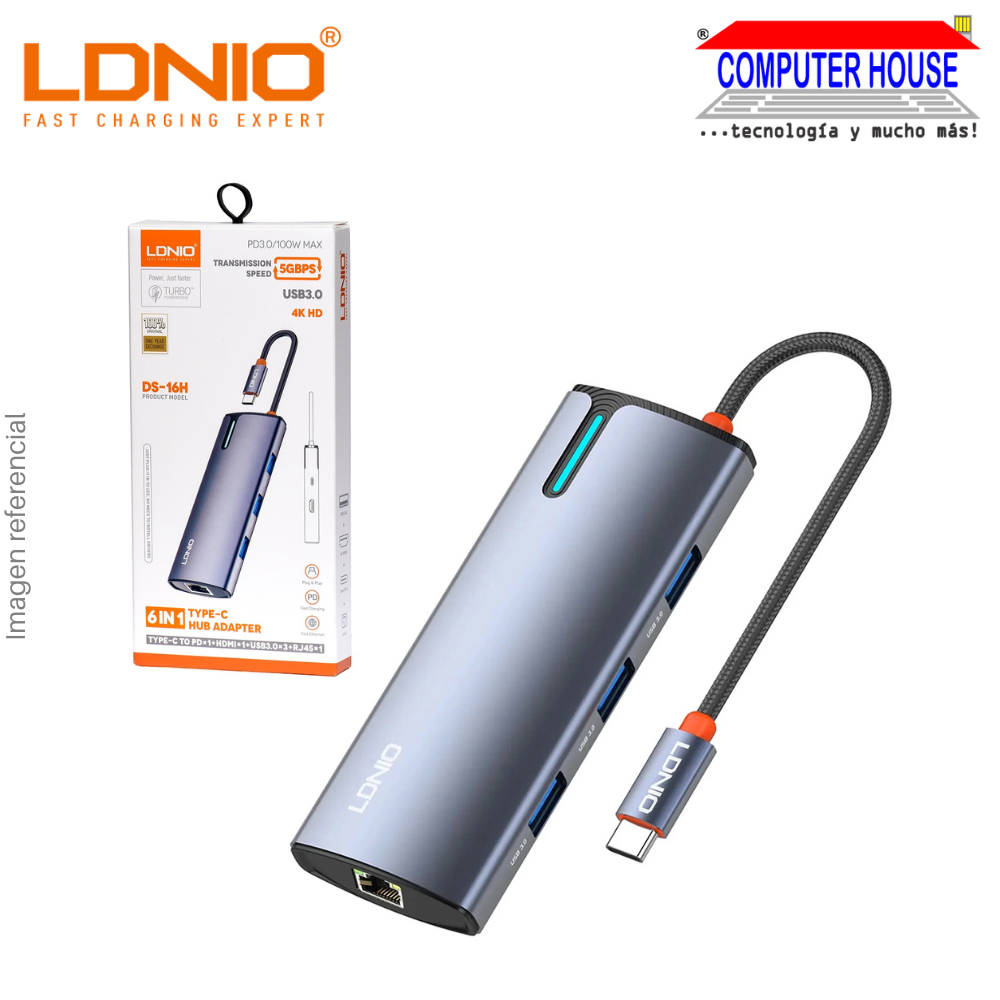 HUB USB Adaptador 6 en 1 LDNIO DS-16H - Plateado