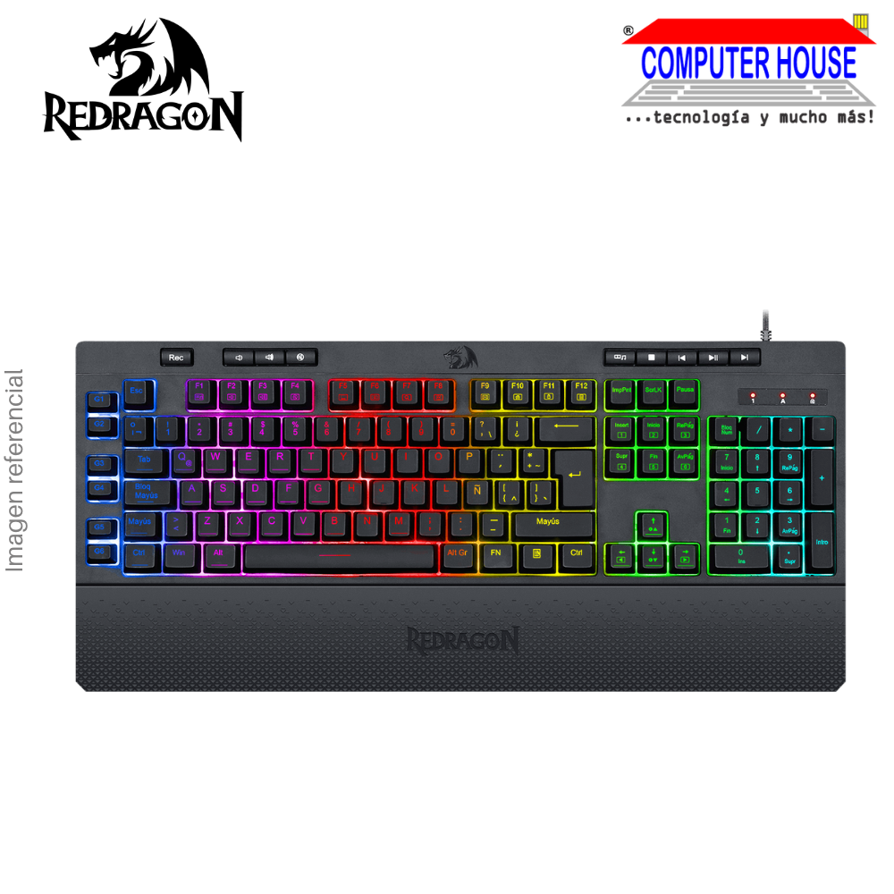 Teclado Semi Mecánico REDRAGON K512RGB-SP Shiva, 100%, Iluminación RGB, Alámbrico USB.