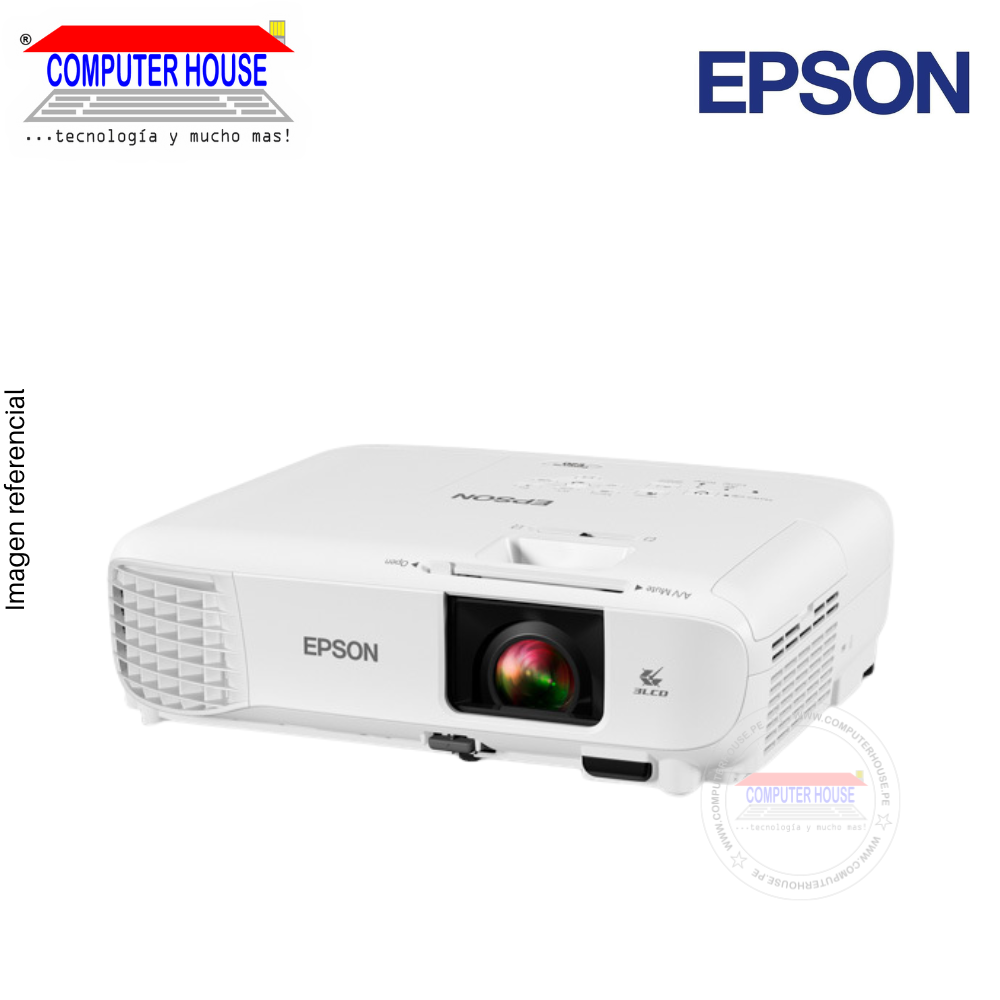 EPSON PowerLite E20 Projector, 3400 Lumens, 1024x768, HDMI, 3LCD, 5W Speaker.