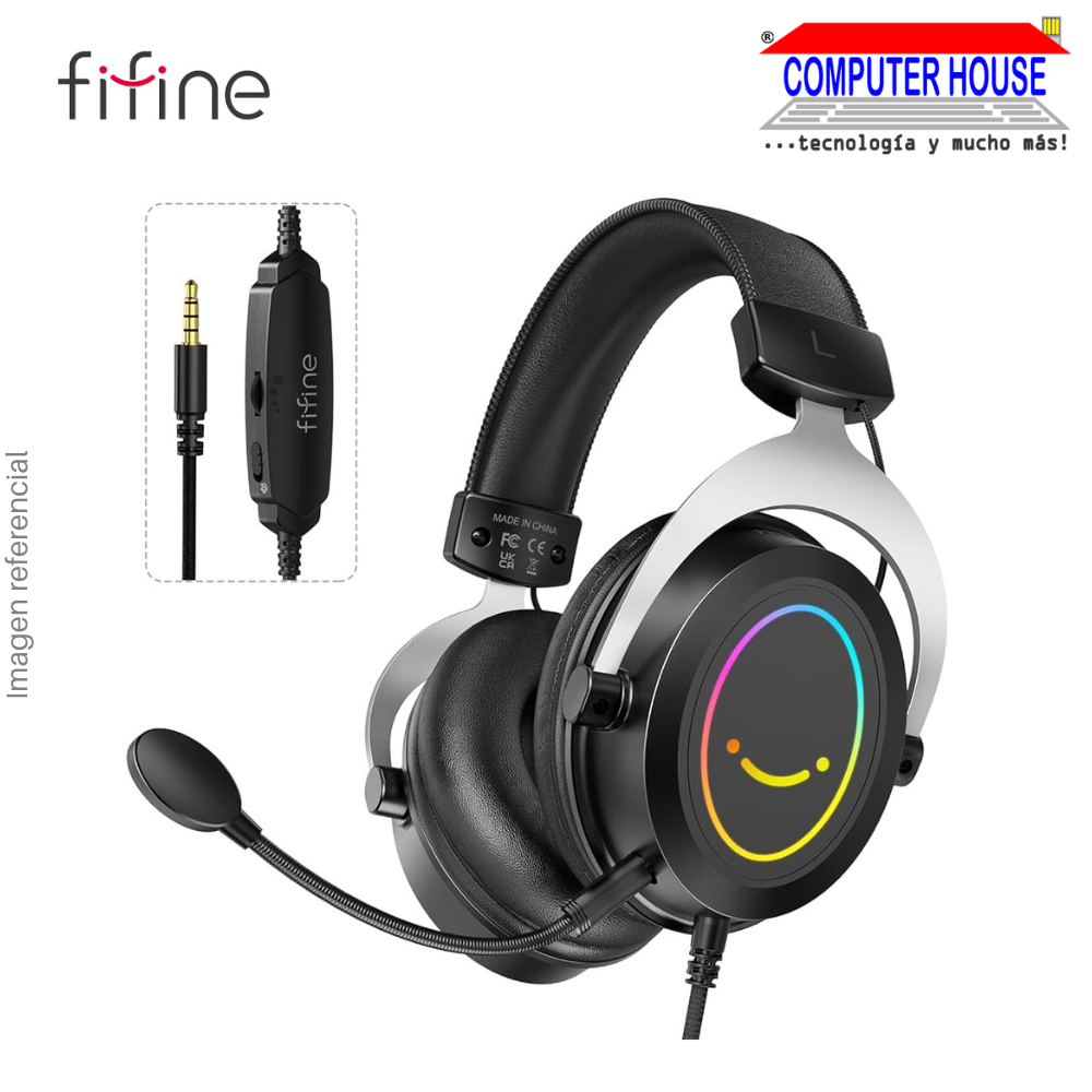 FIFINE H3 RGB Wired Stereo Headset with Detachable Microphone, 3.5mm Jack - Black