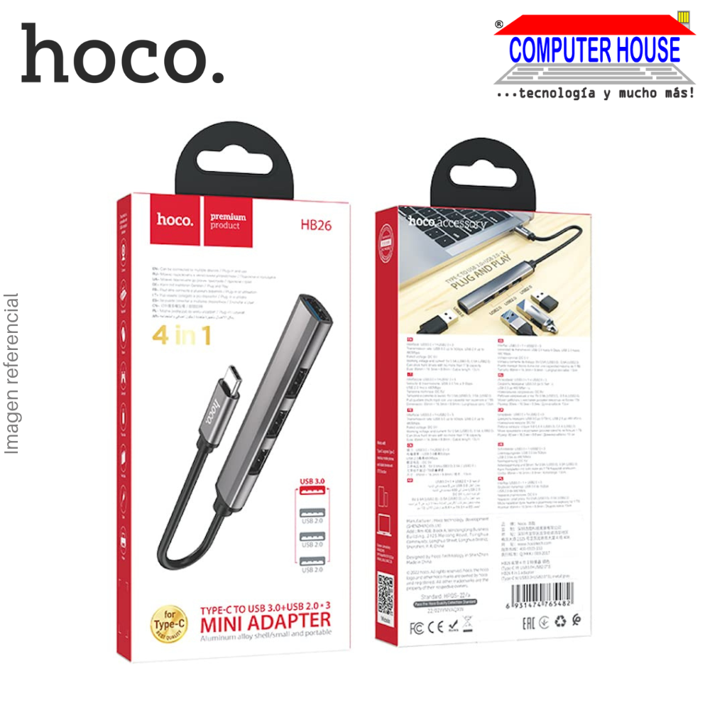 USB HUB Extension 4 in 1 HOCO HB26 Type C to USB 1X3.0 and 3X2.0