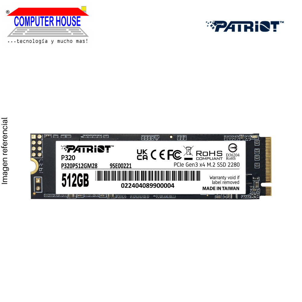PATRIOT 512GB P320 M.2 NVMe PCIe SSD (Max Read 3,000MB/s, Max Write 2,200MB/s). 