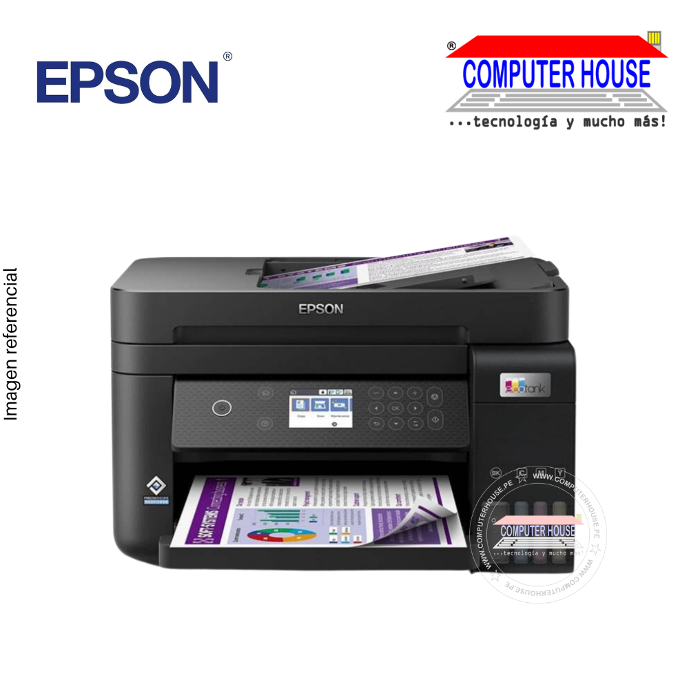 Impresora con Sistema Continuo EPSON EcoTank L6270, A4, Multifuncional (imprime, copia y escanea), USB/Wi-Fi/LAN/ADF/Duplex.