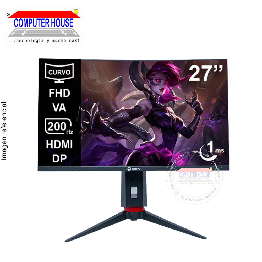 Monitor Gaming 27" Teros 2788G, 200Hz, 1MS, Curvo, FHD VA, 1920x1080, HDMIx1/DPx1/Audio-Out.