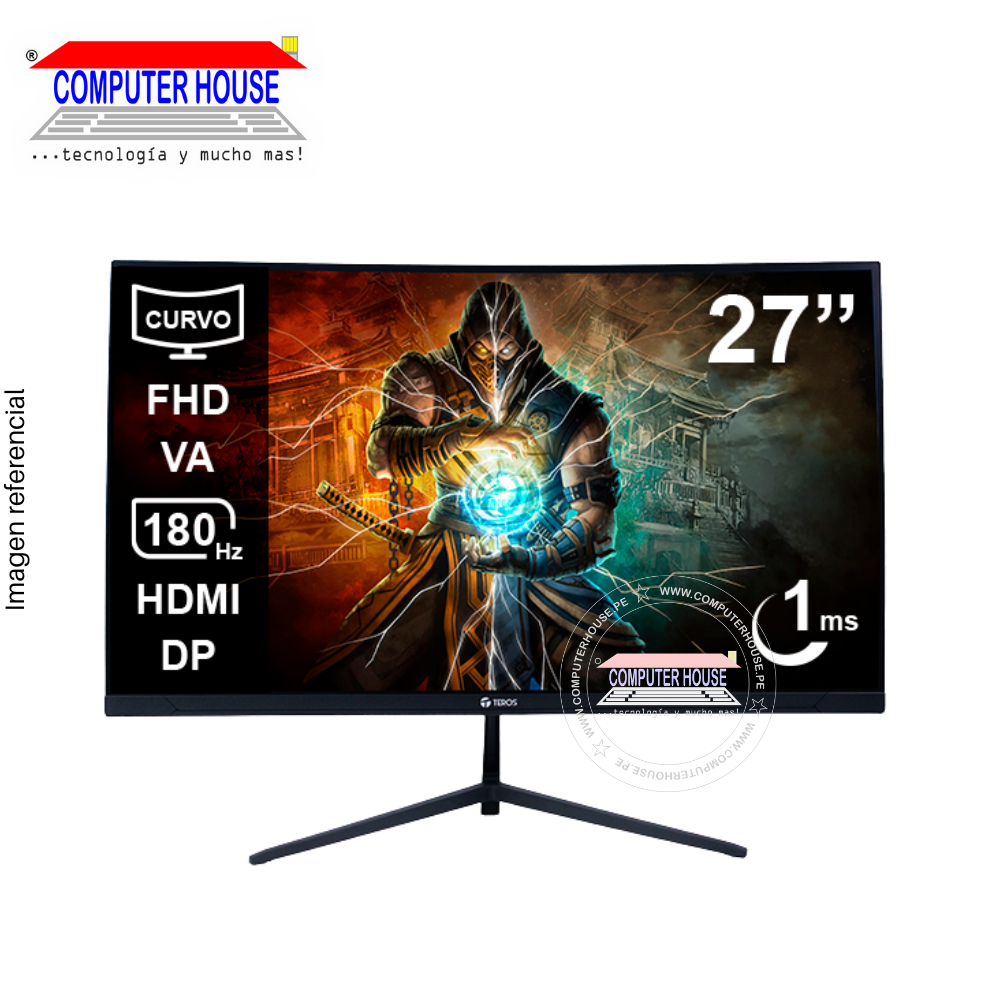Monitor Gaming 27" Teros TE-2787G, 180Hz, 1MS, Curvo, FHD VA, 1920 x 1080, HDMIx1/DPx1/Audio-Out.