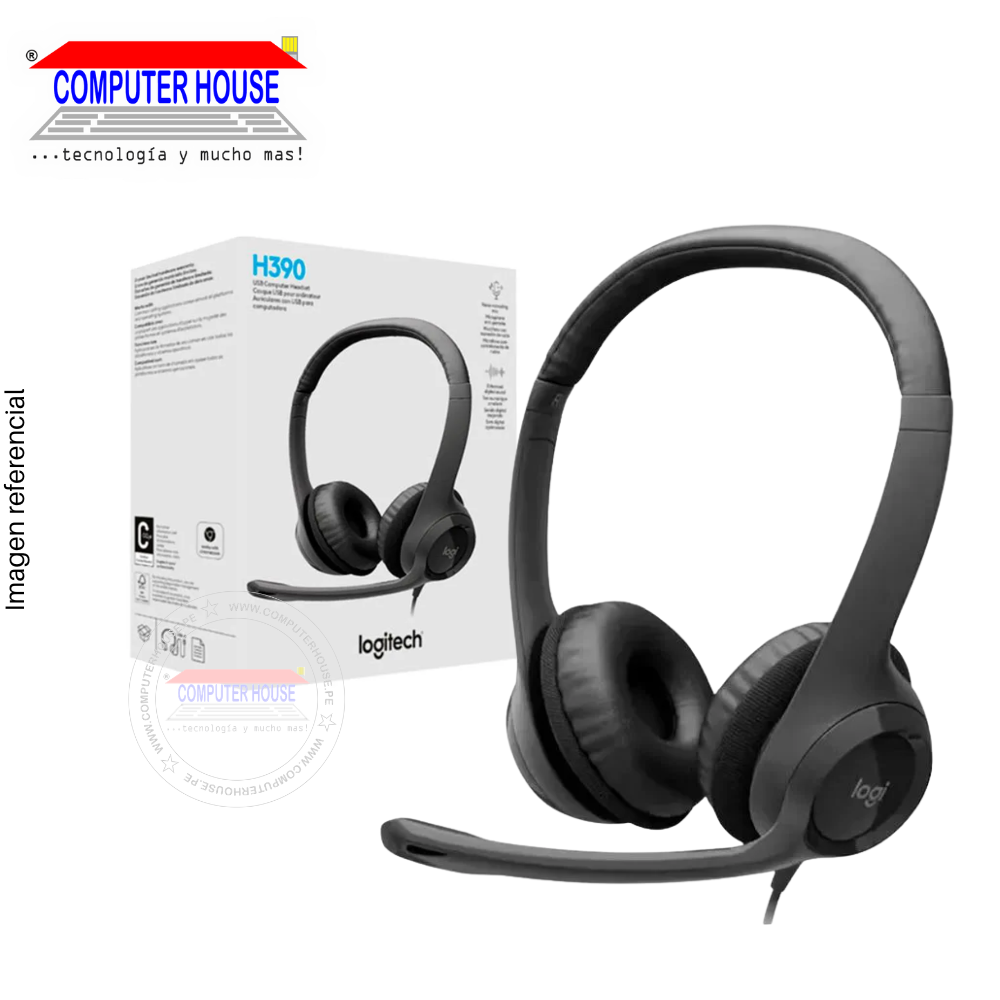 Audífonos con micrófono LOGITECH H390, con cable USB, black