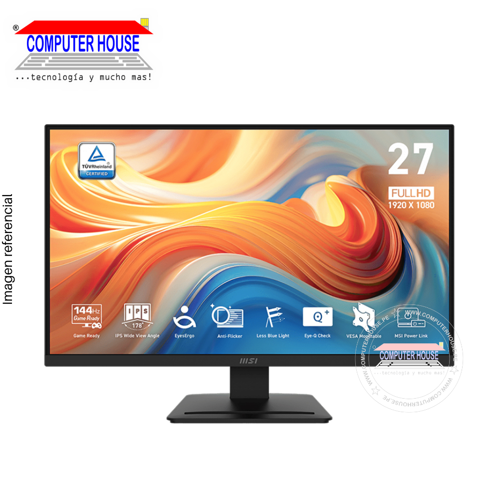 Monitor 27" MSI MP273L E14, 144Hz, Plano, FHD (1920x1080), IPS, HDMIx1/VGAx1.