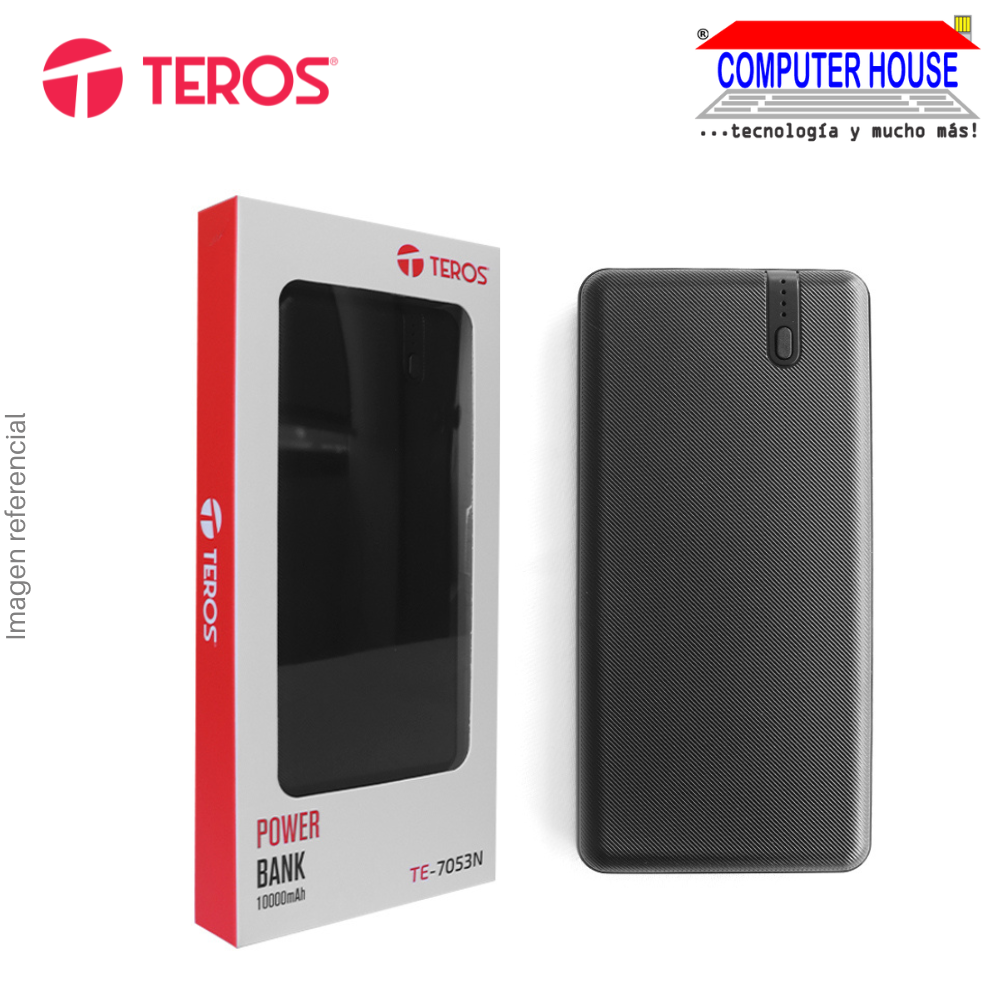 Power Bank TEROS 10000mAh TE-7053N, PD20W, Black, Portable battery.