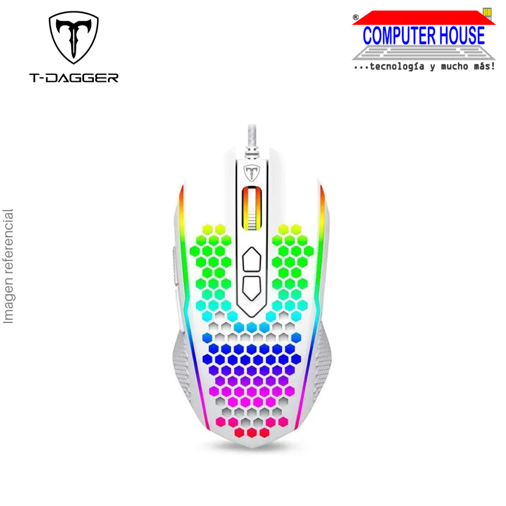 T-DAGGER IMPERIAL T-TGM310W-RGB Wired Gamer Mouse, 7,200 DPI, 8 Buttons, RGB - White