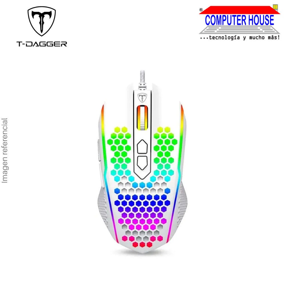 Mouse Gamer T-DAGGER IMPERIAL T-TGM310W-RGB alámbrico, 7,200 DPI, 8 Botones, RGB - Blanco