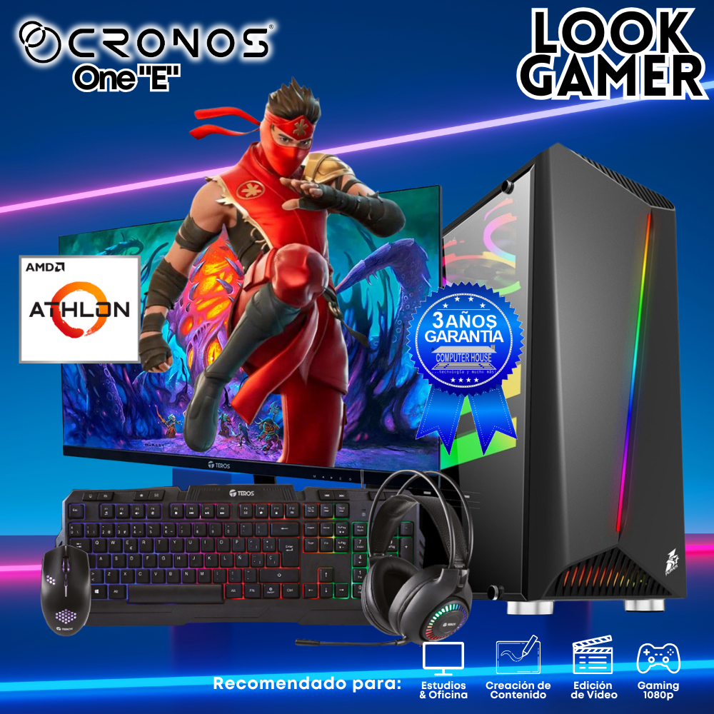 PC Look Gamer CRONOS One "E", RAM 8GB, SSD 500GB, Monitor 24″ FHD.