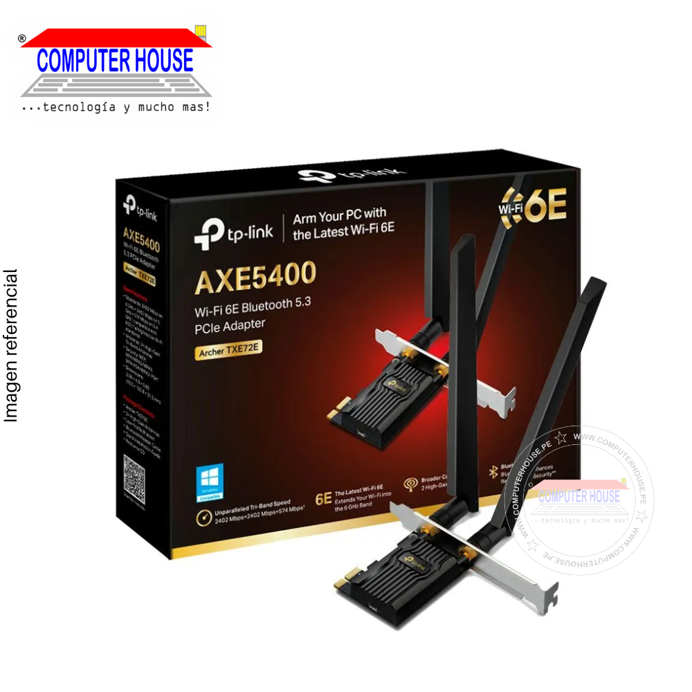 Tarjeta de Red Wi-Fi & Bluetooth TP-LINK Archer TXE72E AXE5400, Wi-Fi 6 + Bluetooth 5.3