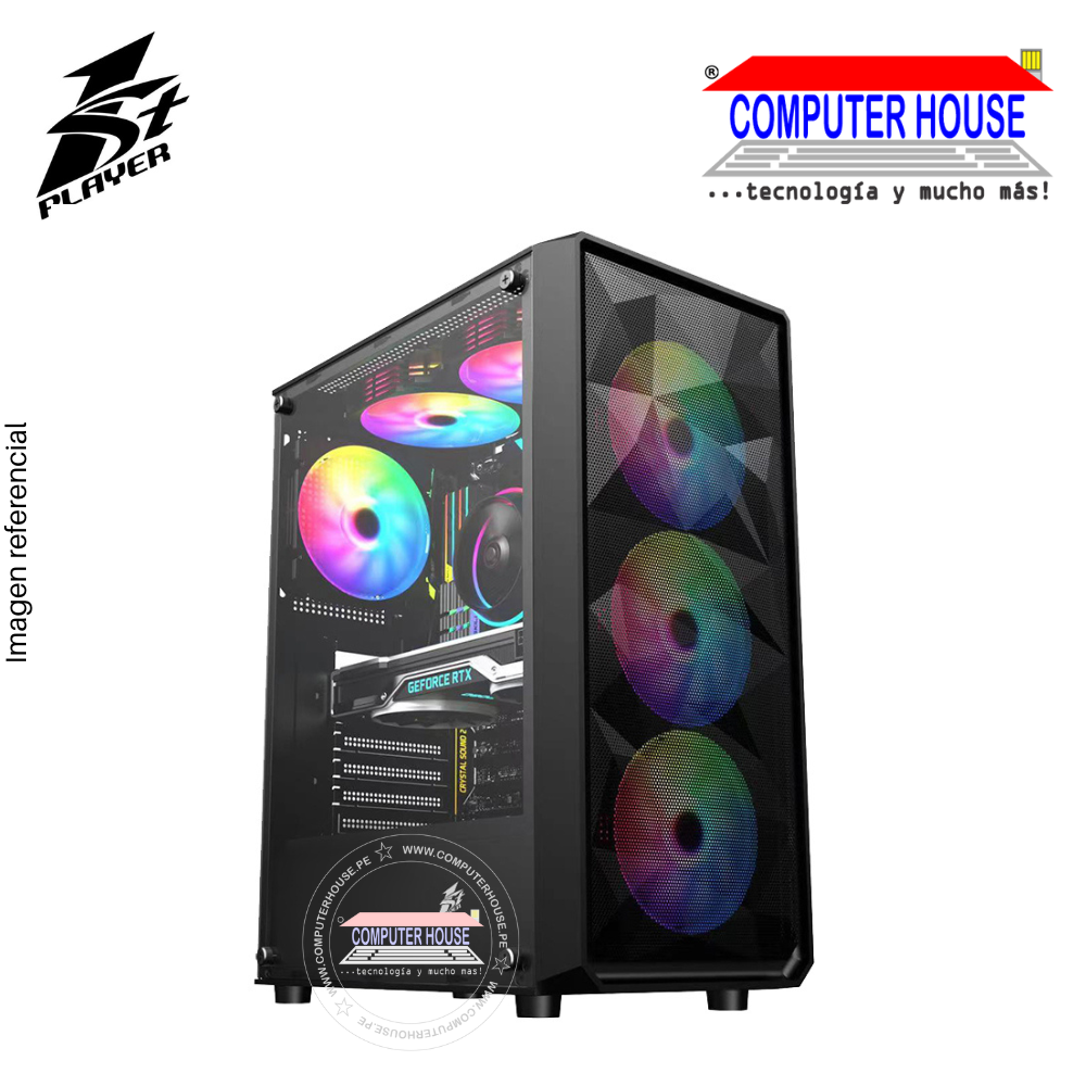 Case 1St Player FD3 Black, Without Cooler, Left Side Panel: Tempered Glass, Front Panel: Metal Mesh