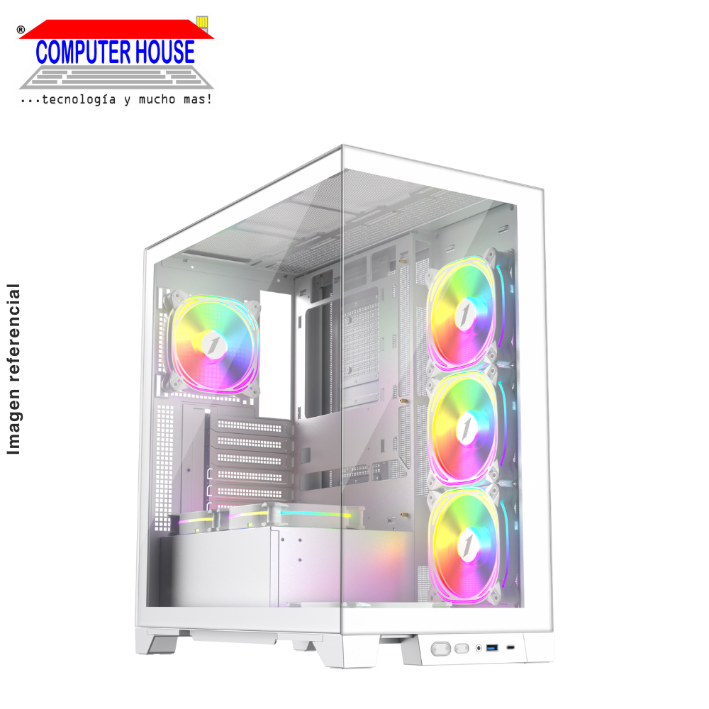 Case 1St Player Mi8, White, NO POWER, Double-sided tempered glass, ARGB. 