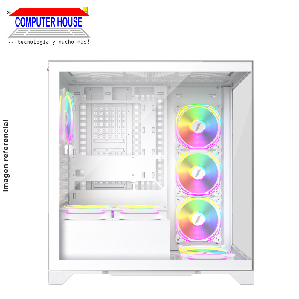 Case 1St Player Mi8, White, NO POWER, Double-sided tempered glass, ARGB. 