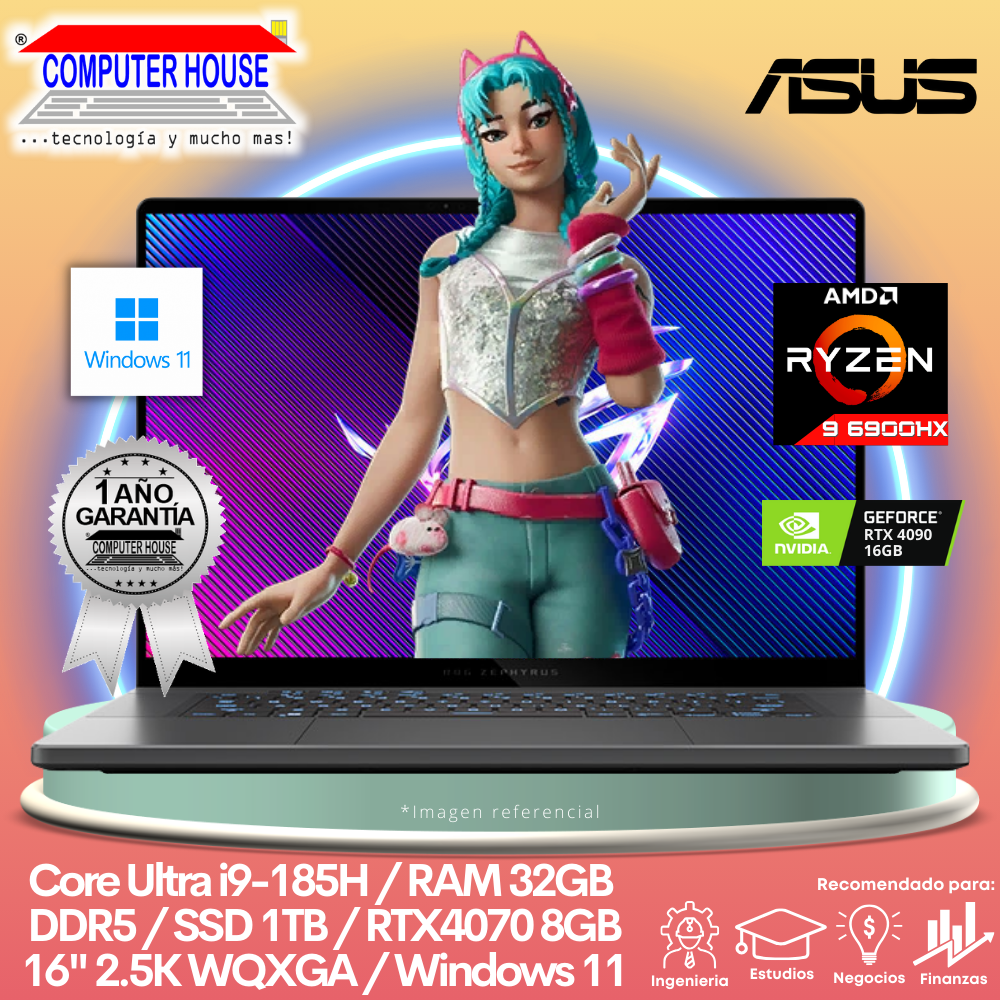 Laptop ASUS ROG Zephyrus G16, Core Ultra i9-185H, RAM 32GB DDR5, SSD 1TB, Video RTX4070 8GB, 16