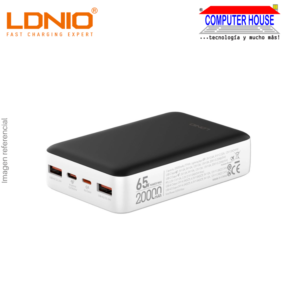 Power Bank LDNIO 20000 mAh PQ27 Fast Charge 65W - Black