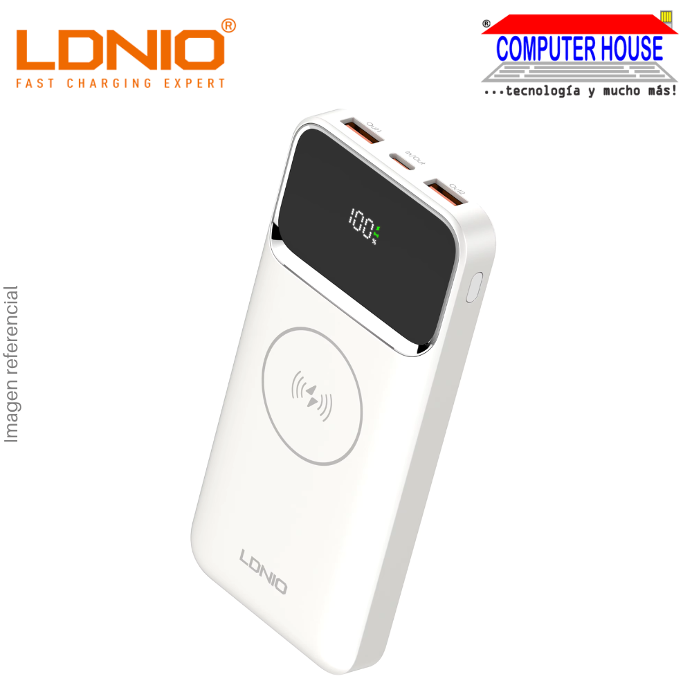 LDNIO 10000 mAh PQ12 Power Bank with 15W Wireless Charging - White