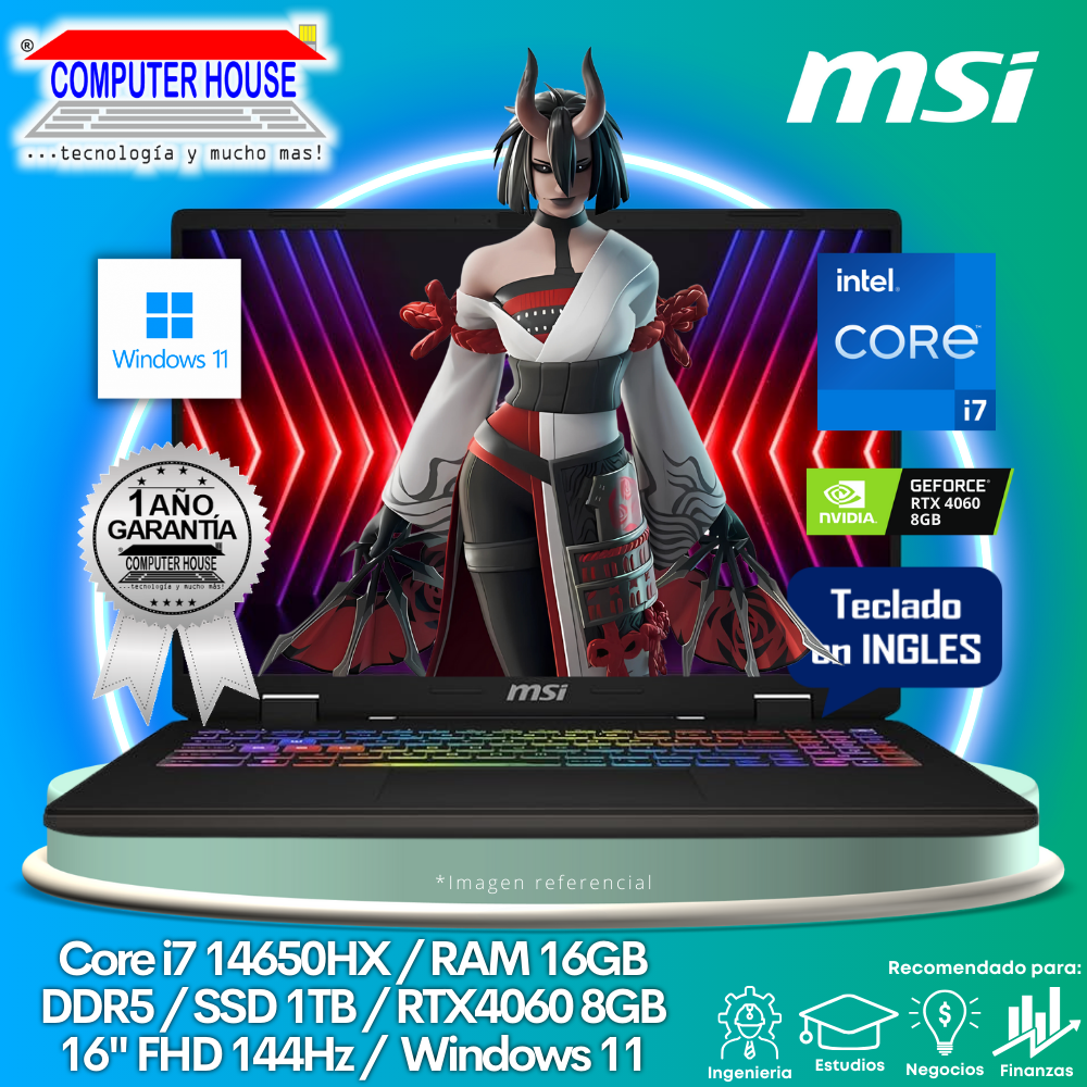 Laptop MSI Sword 16 HX, Core i7-14650HX, RAM 16GB DDR5, SSD 1TB, Video RTX4060 8GB, 16