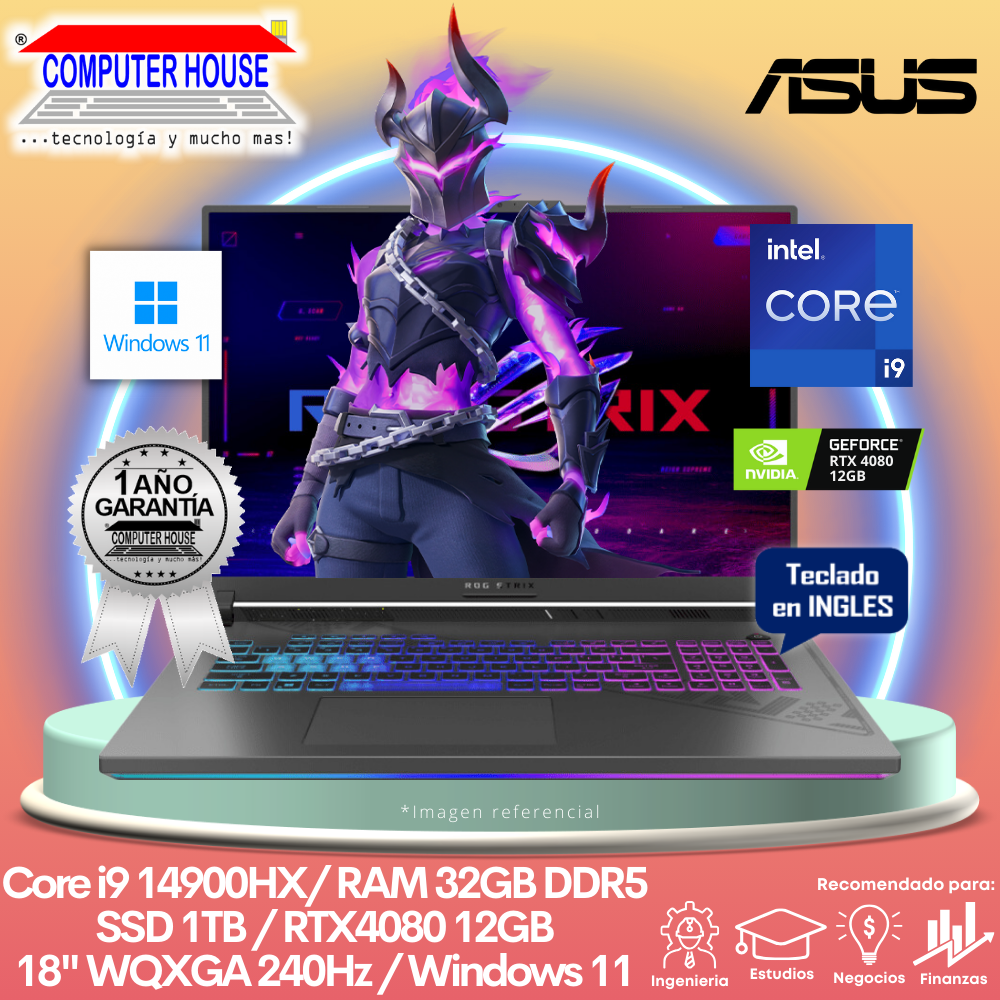 Laptop ASUS StrixScar, Core i9-14900HX, RAM 32GB DDR5, SSD 1TB, Video RTX4080 12GB, 18