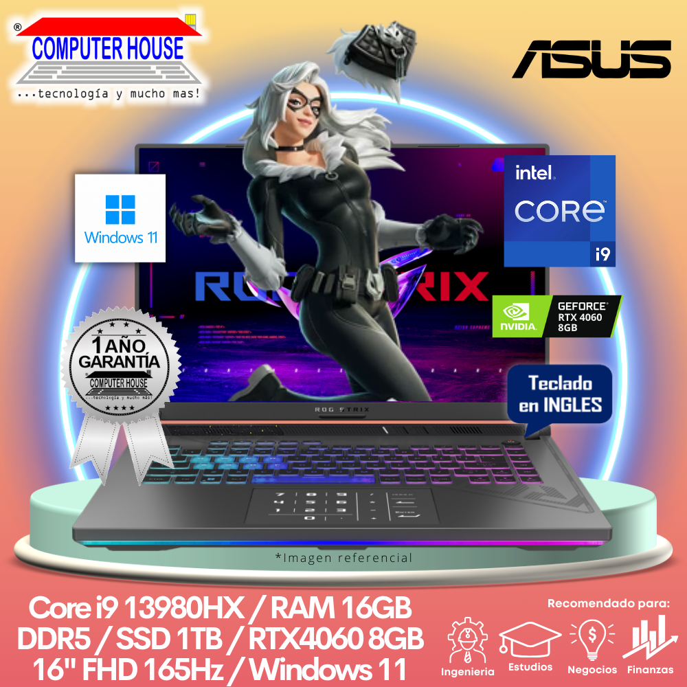 Laptop ASUS StrixScar, Core i9-13980HX, RAM 16GB DDR5, SSD 1TB, Video RTX4060 8GB, 16