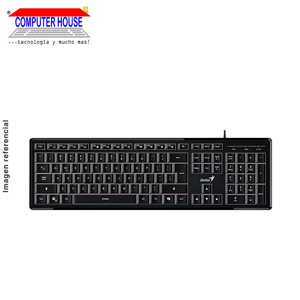 GENIUS Teclado alámbrico Slimstar 820 (31310055401), Iluminado, Negro, USB