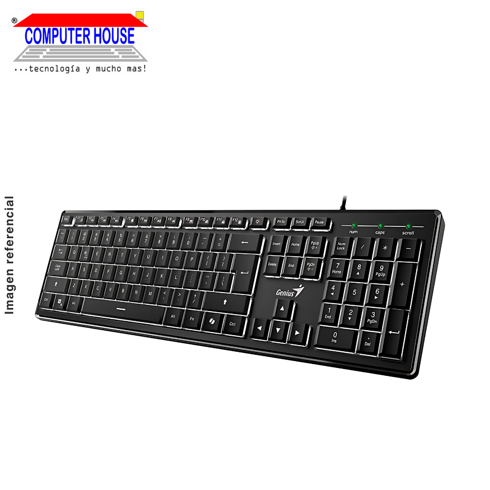 GENIUS Teclado alámbrico Slimstar 820 (31310055401), Iluminado, Negro, USB