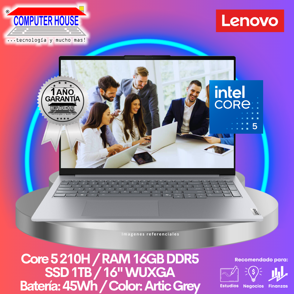 LENOVO Thinkbook 16 Laptop, Core 5-210H, 16GB DDR5 RAM, 1TB SSD, 16" WUXGA, FreeDos.