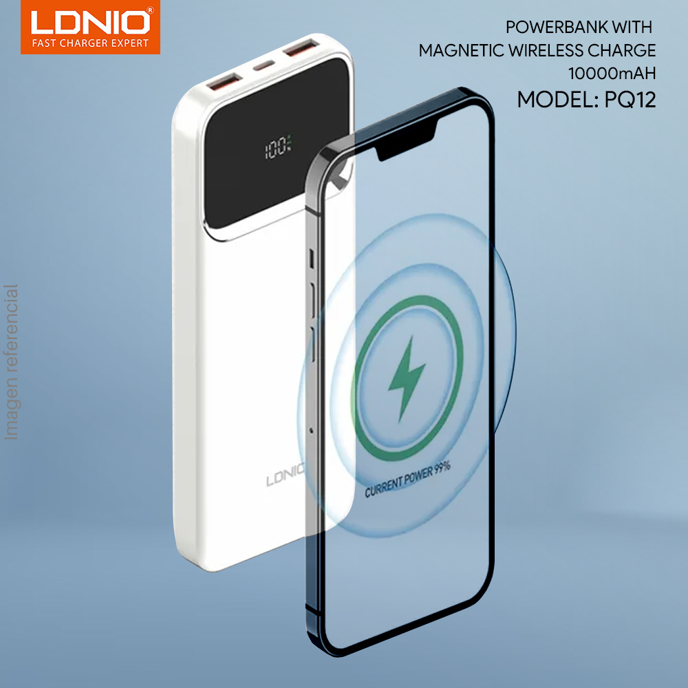 LDNIO 10000 mAh PQ12 Power Bank with 15W Wireless Charging - White