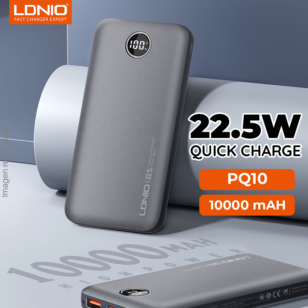 Power Bank LDNIO 10000 mAh PQ10 Carga rápida 22.5W - Gris