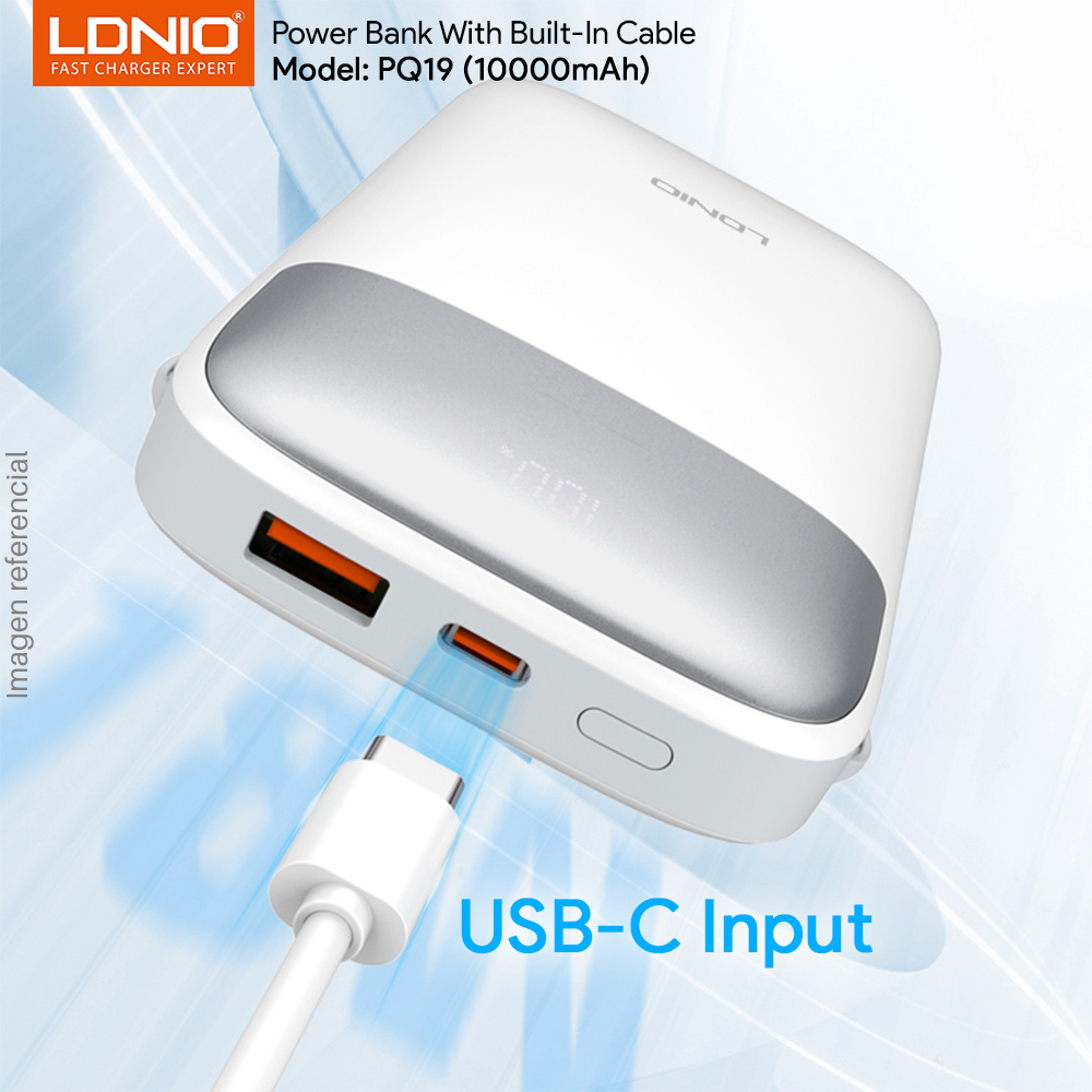 Power Bank LDNIO 10000 mAh PQ19 Carga rápida 22.5W - Blanco