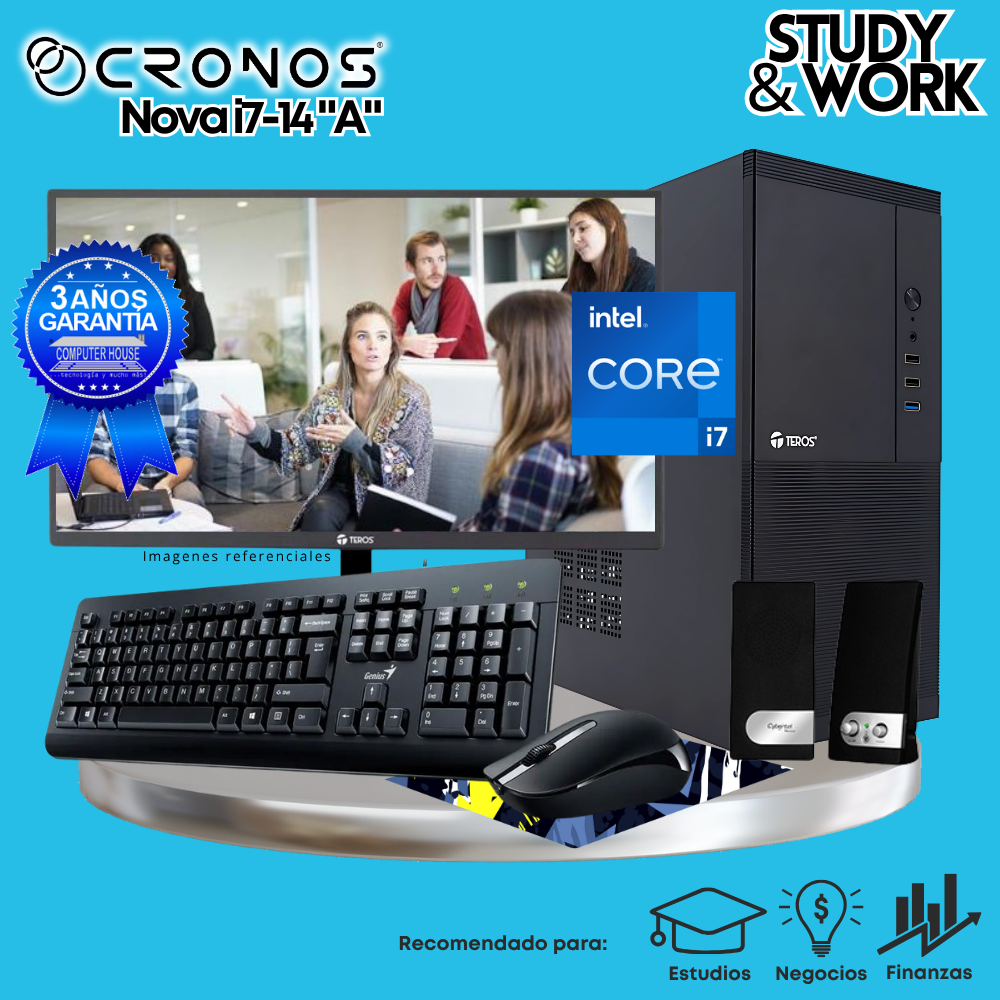PC CRONOS Nova i7-14 "A", RAM 8GB DDR5, SSD 500GB, Monitor 22″ FHD, Kit Teclado + Mouse, Parlantes o Audífono.