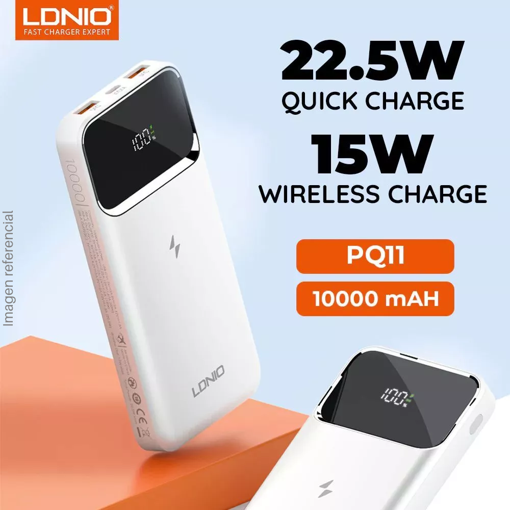 Power Bank LDNIO 10000 mAh PQ11 Carga inalámbrica 15W - Blanco