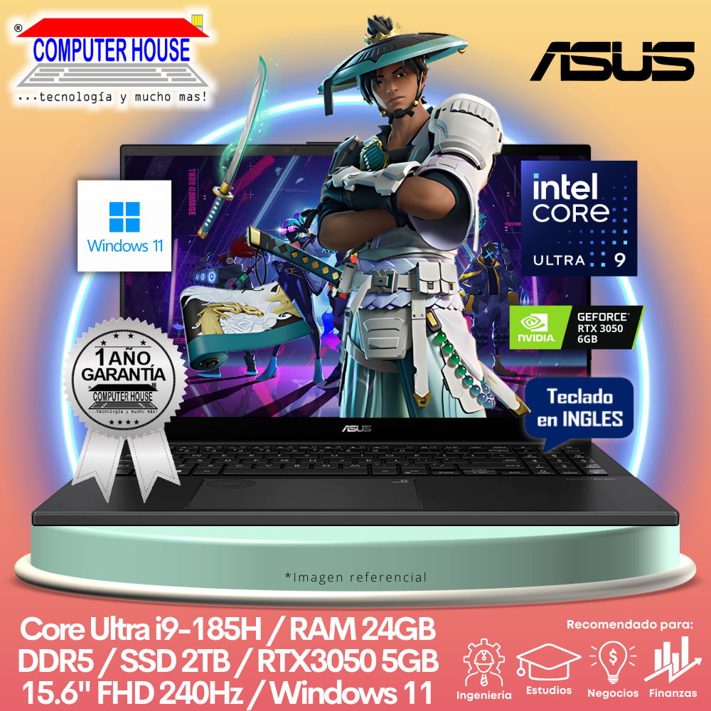 Laptop ASUS VivoBook Pro 15, Core Ultra i9-185H, RAM 24GB DDR5, SSD 2TB, Video RTX3050 6GB, 15.6