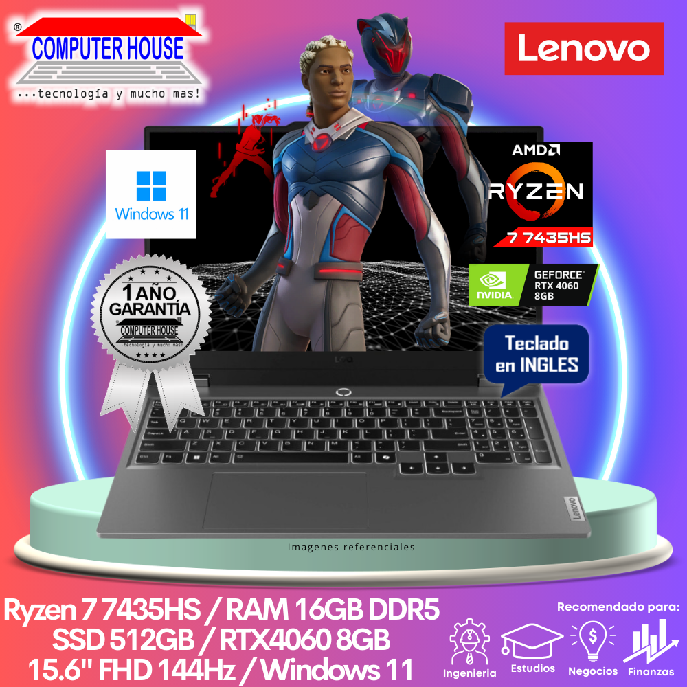 Laptop LENOVO LOQ, Ryzen 7-7435HS, RAM 16GB DDR5, SSD 512GB, Video RTX4060 8GB, 15.6