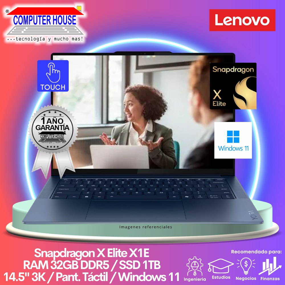 Laptop LENOVO Yoga Slim 7, Snapdragon X Elite X1E, RAM 32GB DDR5, SSD 1TB, 14.5