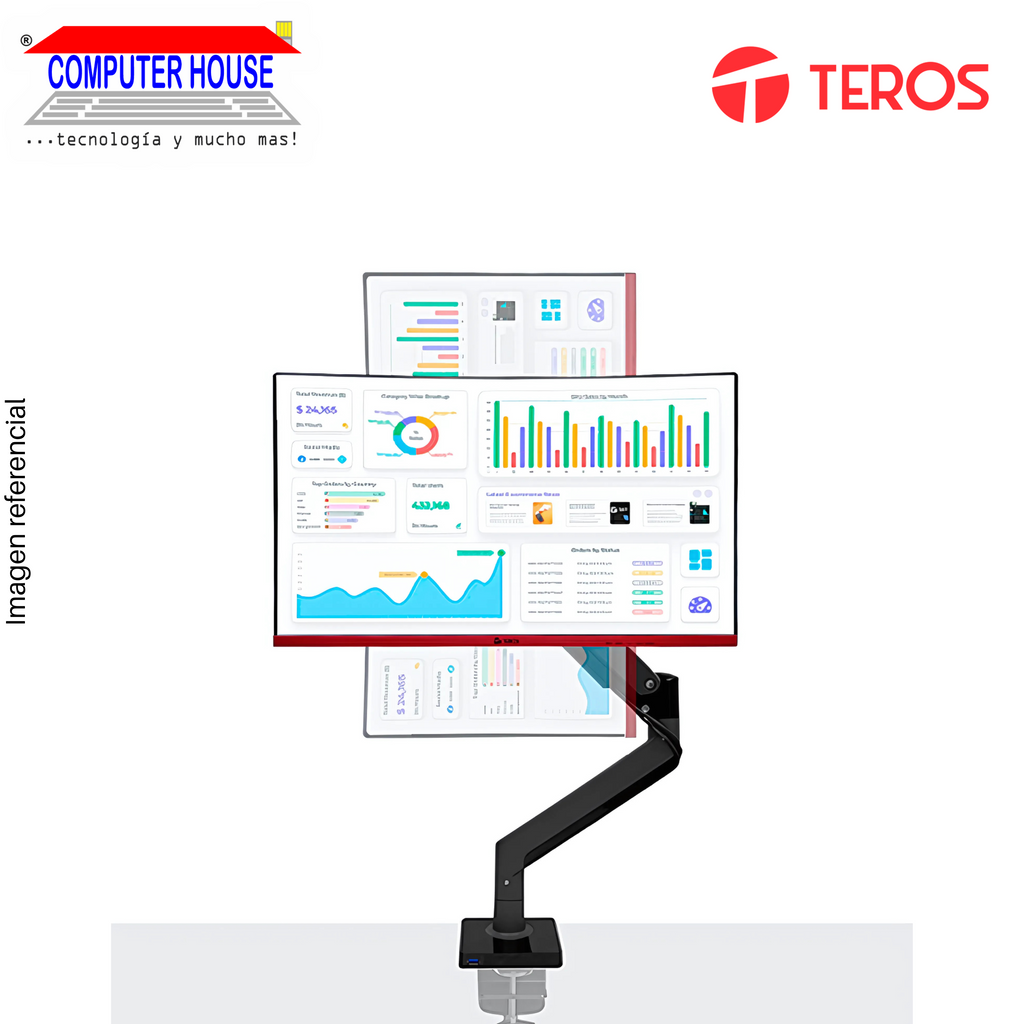 Teros TE-7113 Monitor Rack, Retractable, Sizes 22-35", Vertical and Horizontal Monitor Position, Supports up to 12Kg.