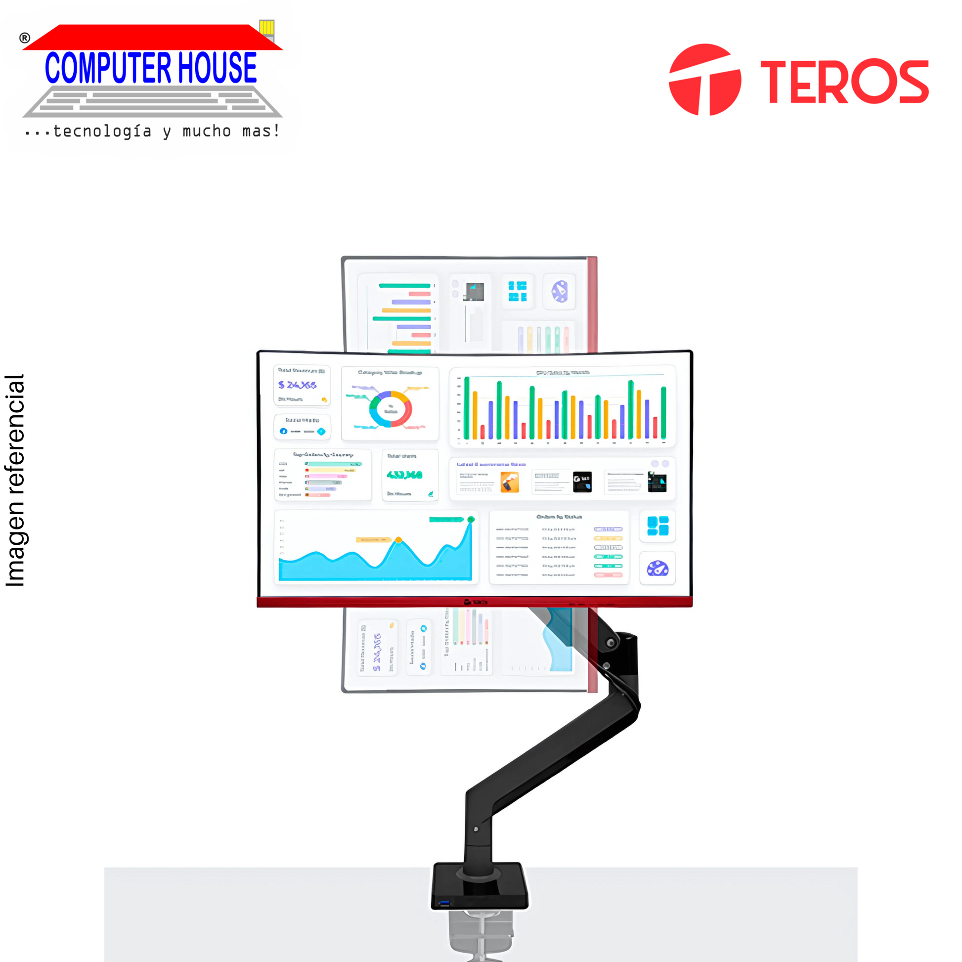 Teros TE-7113 Monitor Rack, Retractable, Sizes 22-35", Vertical and Horizontal Monitor Position, Supports up to 12Kg.