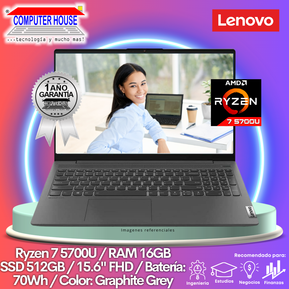 Laptop LENOVO IdeaPad 5 15ALC05, Ryzen 7-5700U, RAM 16GB, SSD 512GB , 15.6″ FHD, FreeDos.